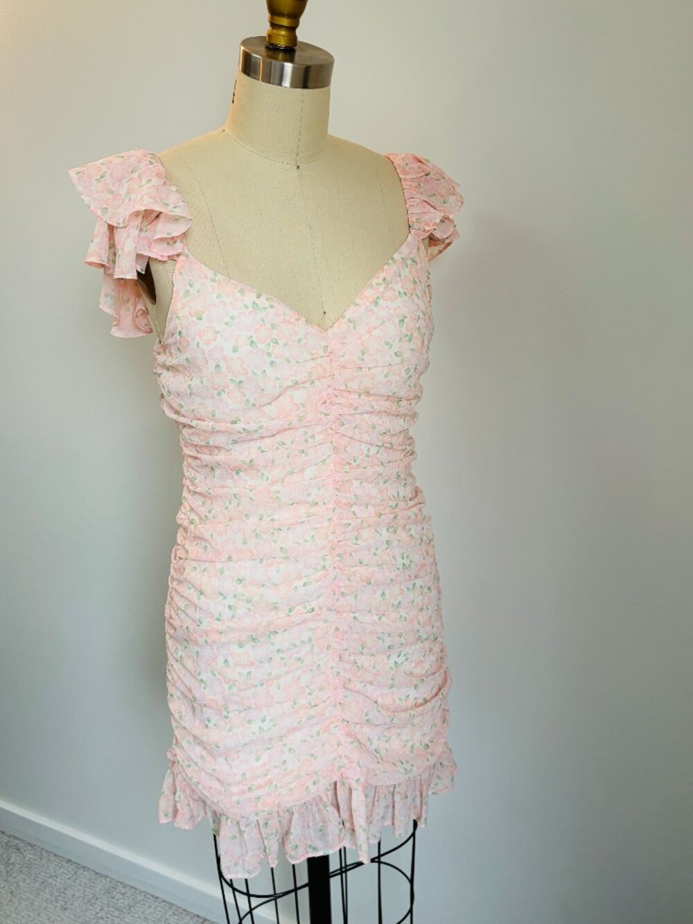 ✨ Elodie Shirred Pink Ditsy Floral Print Mini Dress  - Small - Coquette ✨